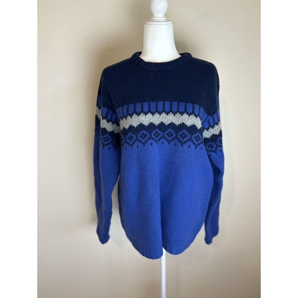 Vintage 2000 Old Navy Striped Lambswool Sweater Fair Isle Nordic Ski fisherman L